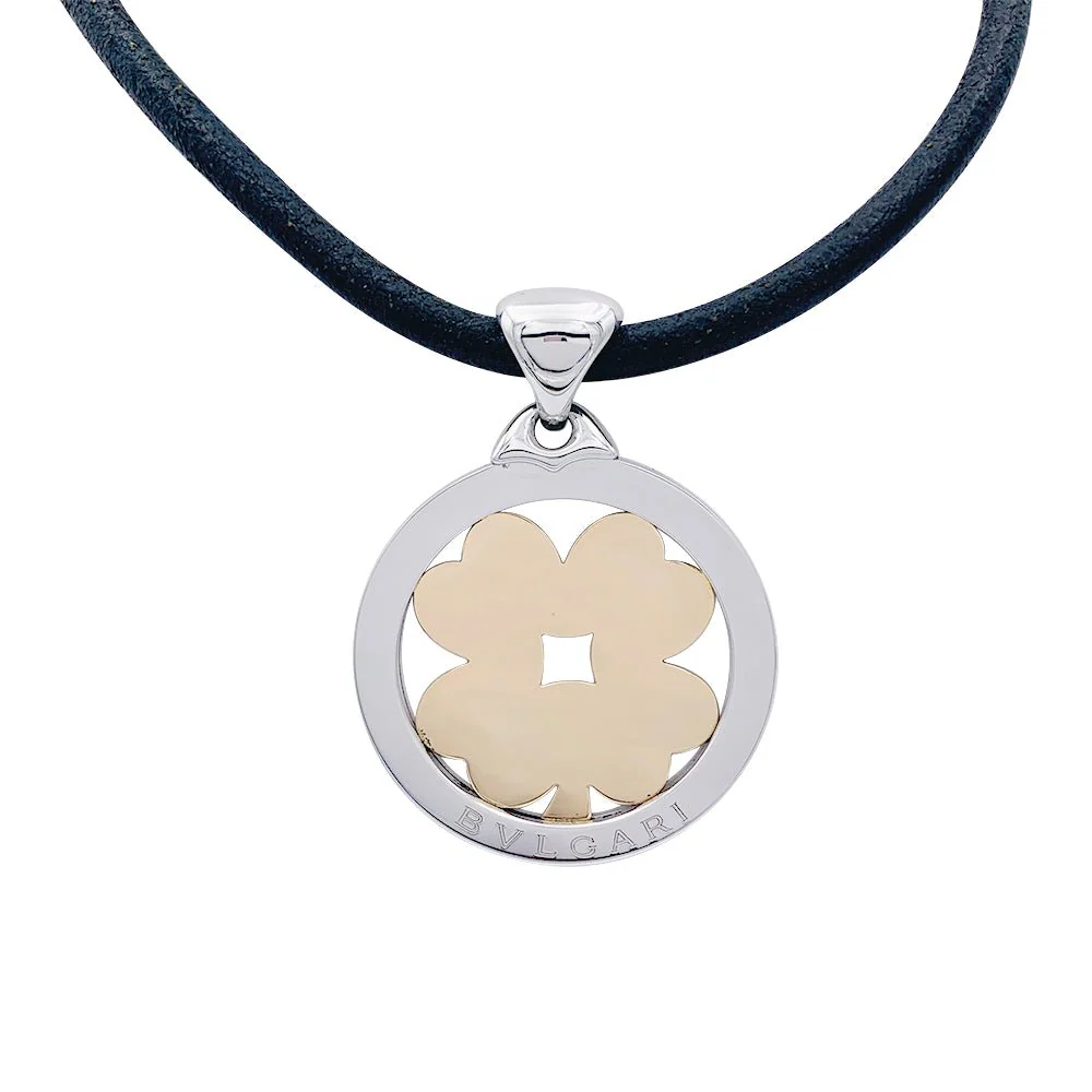 Collier Pendentif BULGARI "Tondo Trèfle" en acier et or jaune