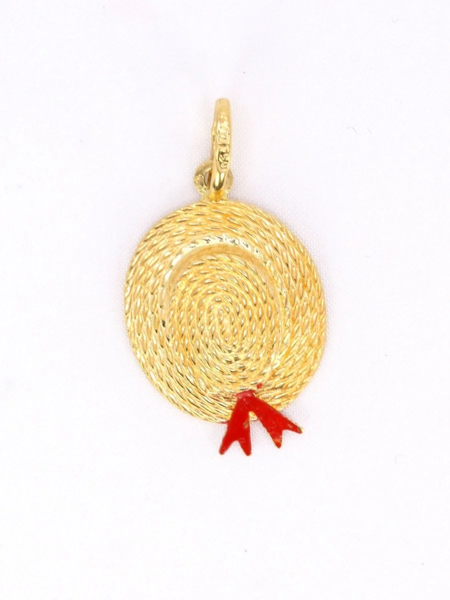Pendentif charms vintage chapeau or jaune email rouge - Image 4