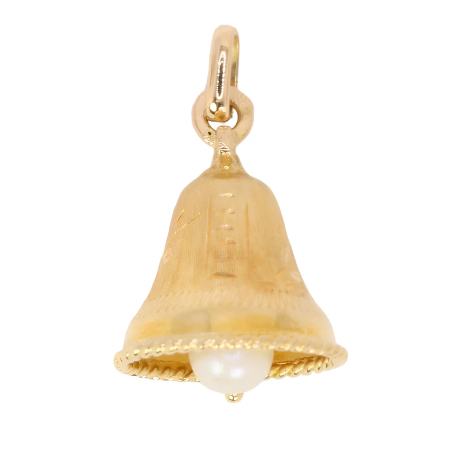 Pendentif charms vintage cloche or jaune perle