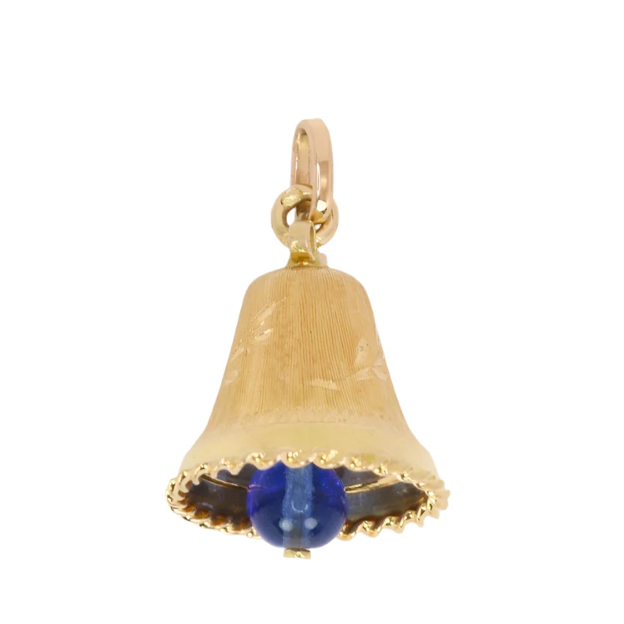 Pendentif charms vintage cloche or jaune pierre bleue