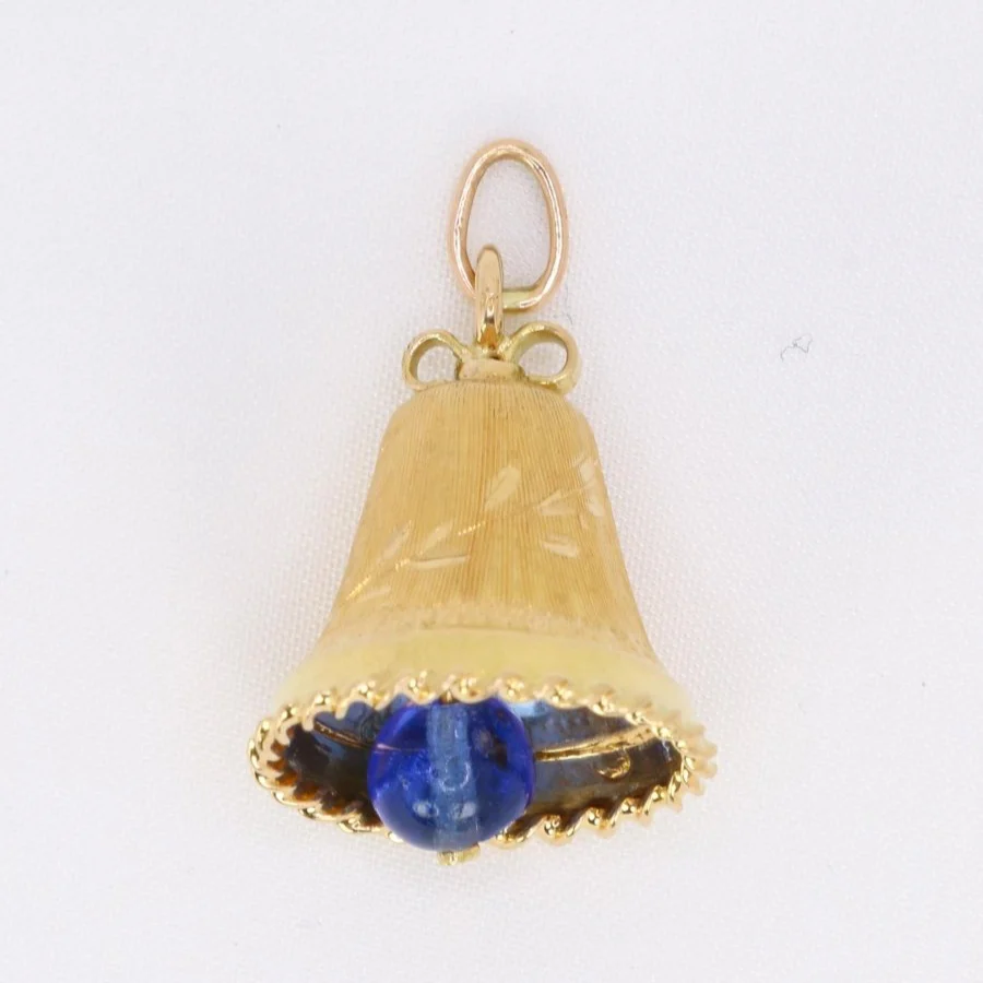 Pendentif charms vintage cloche or jaune pierre bleue - Image 3