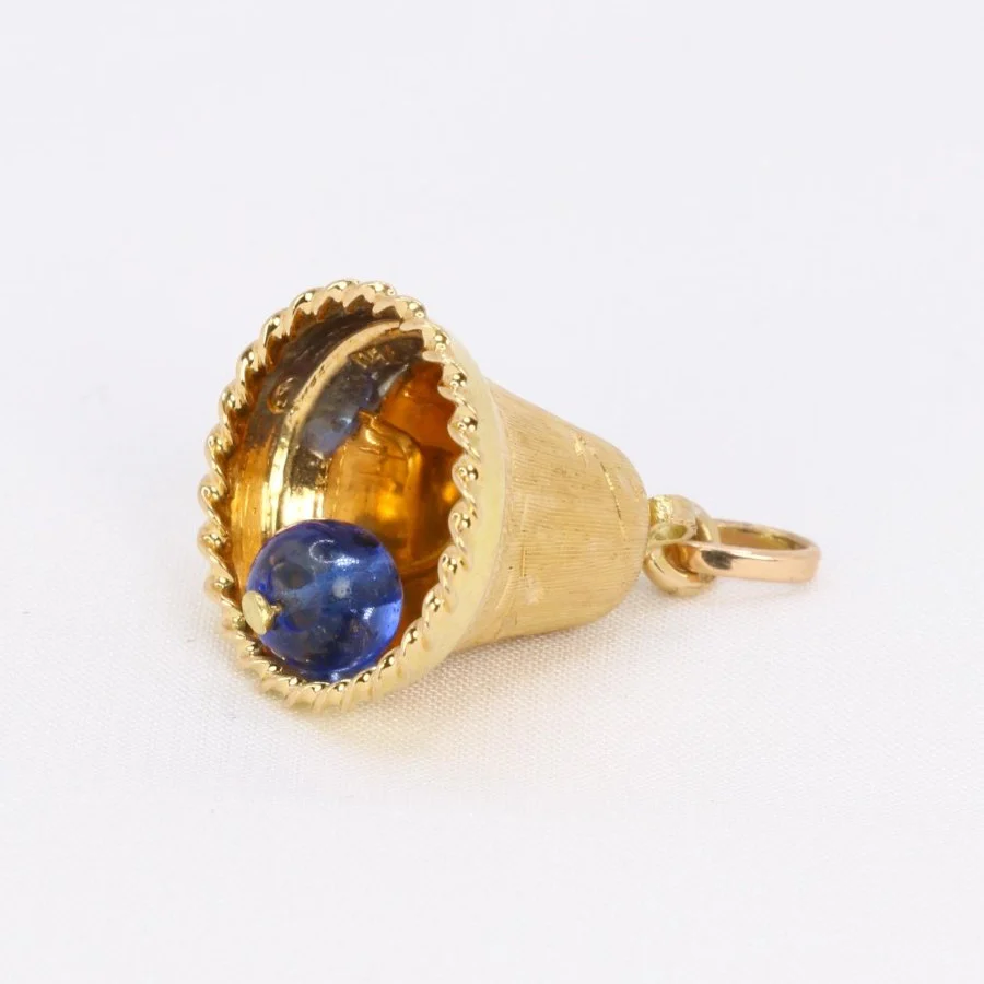 Pendentif charms vintage cloche or jaune pierre bleue - Image 4