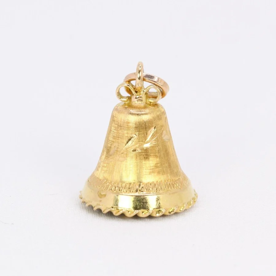 Pendentif charms vintage cloche or jaune pierre bleue - Image 7