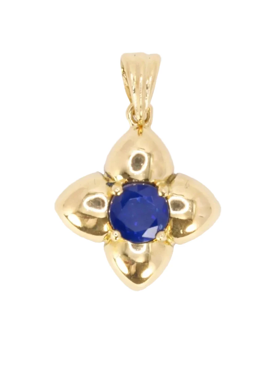 Pendentif charms vintage fleur or jaune saphir