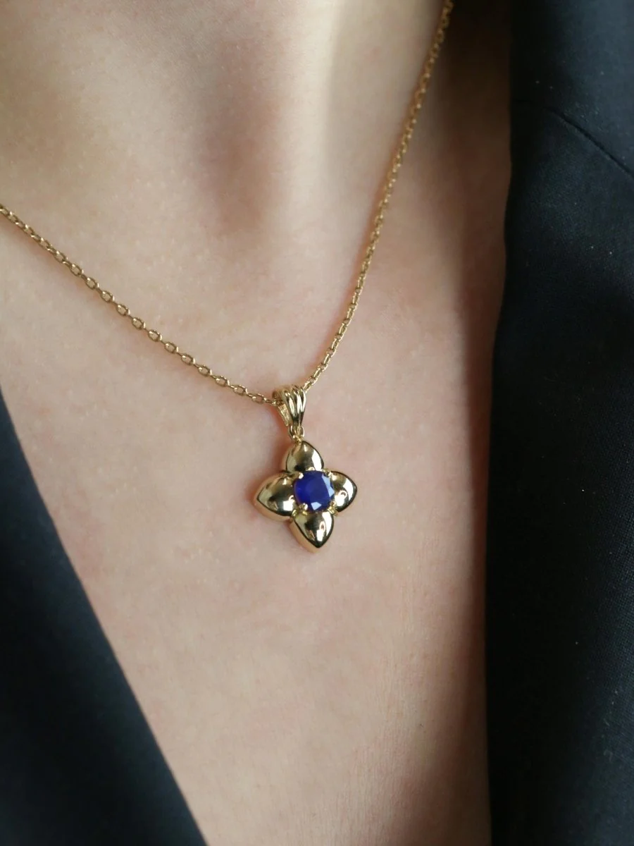 Pendentif charms vintage fleur or jaune saphir - Image 2