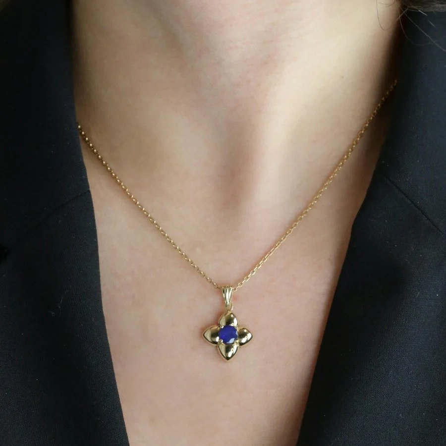 Pendentif charms vintage fleur or jaune saphir - Image 5