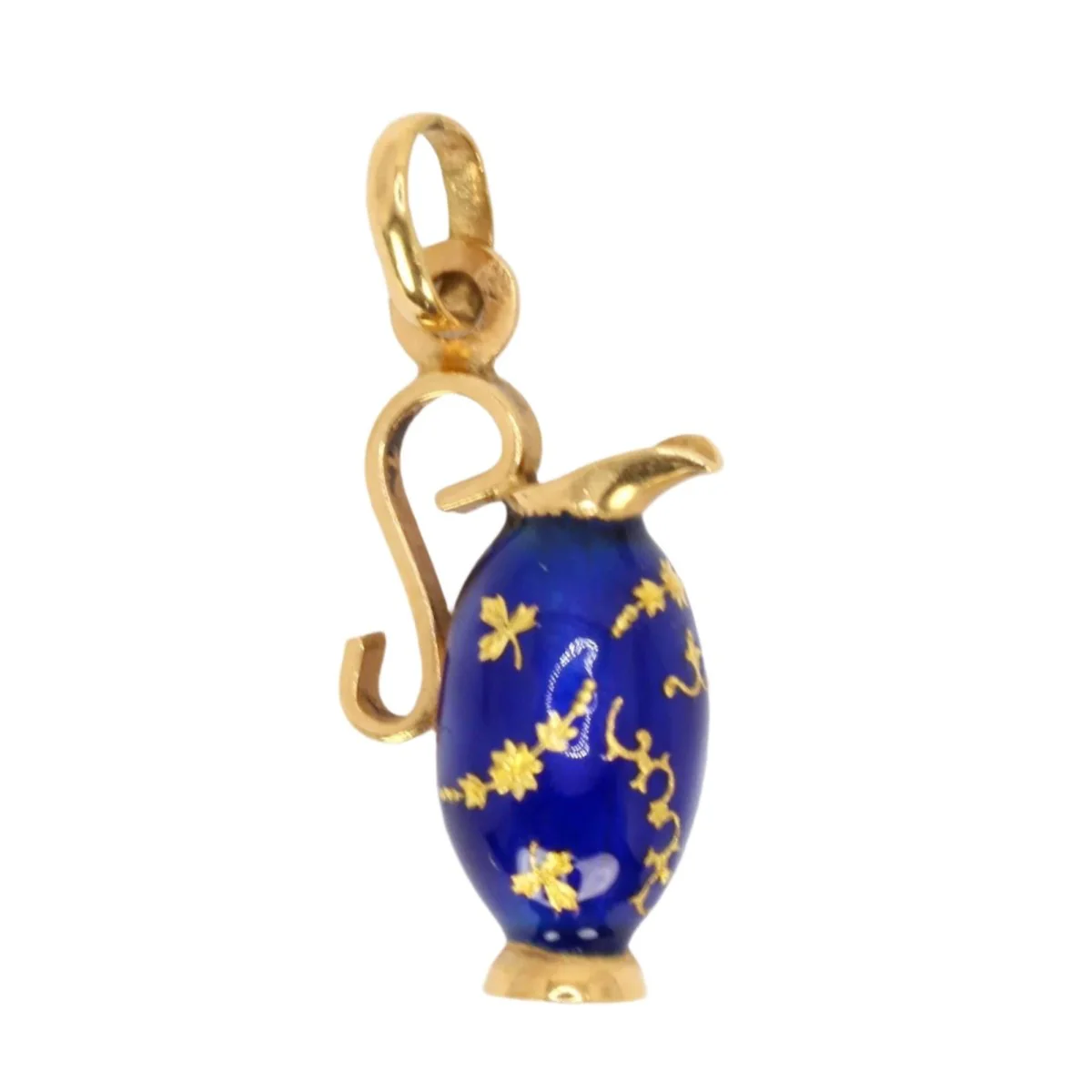 Pendentif charms vintage pichet or jaune émail bleu
