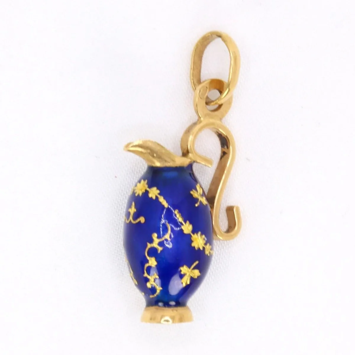 Pendentif charms vintage pichet or jaune émail bleu - Image 3