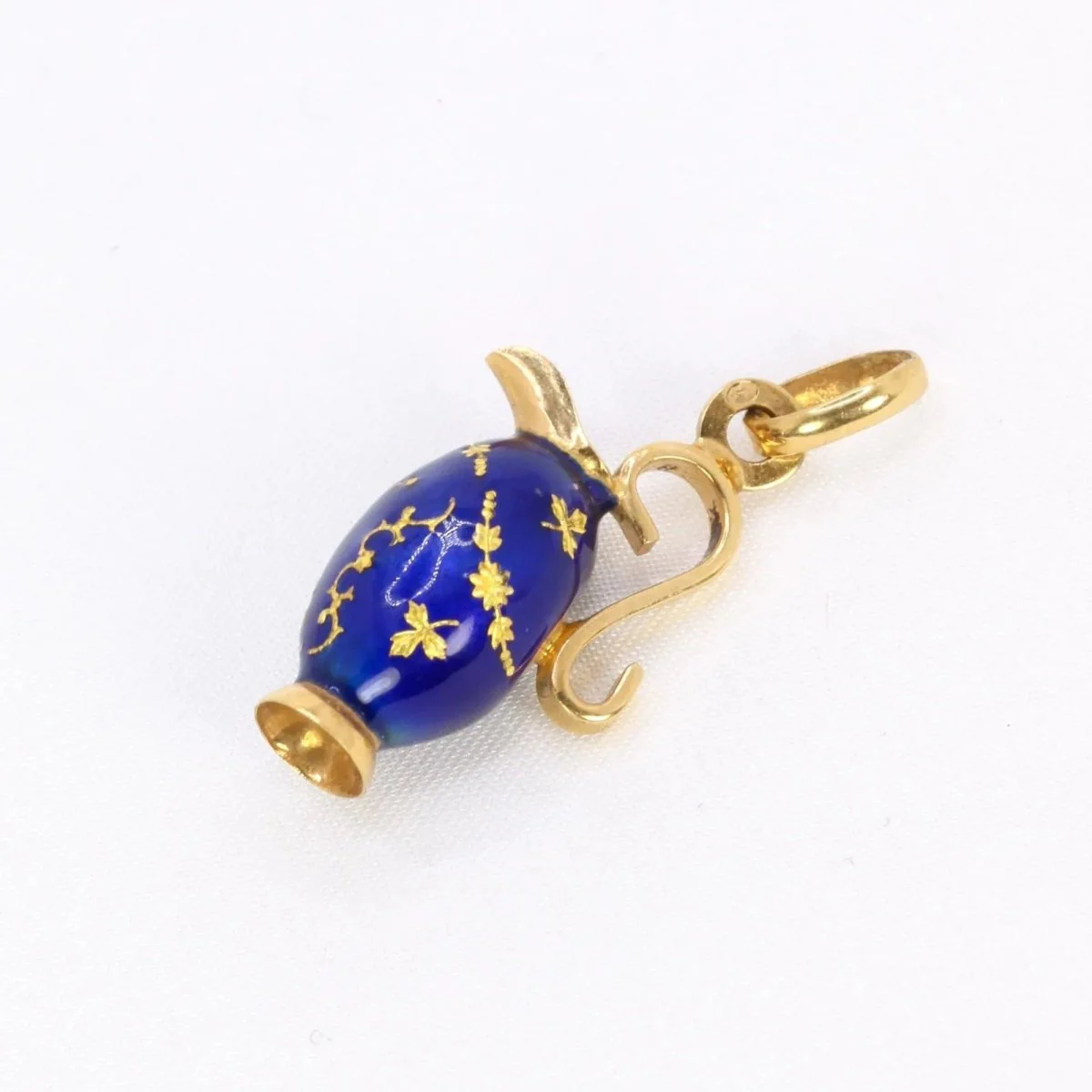 Pendentif charms vintage pichet or jaune émail bleu - Image 4