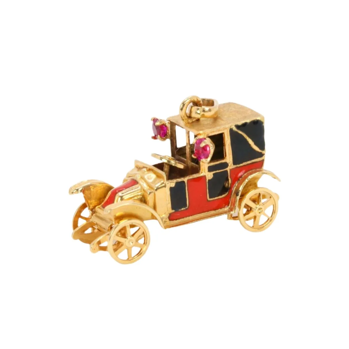 Pendentif charms vintage voiture ancienne or jaune rubis email