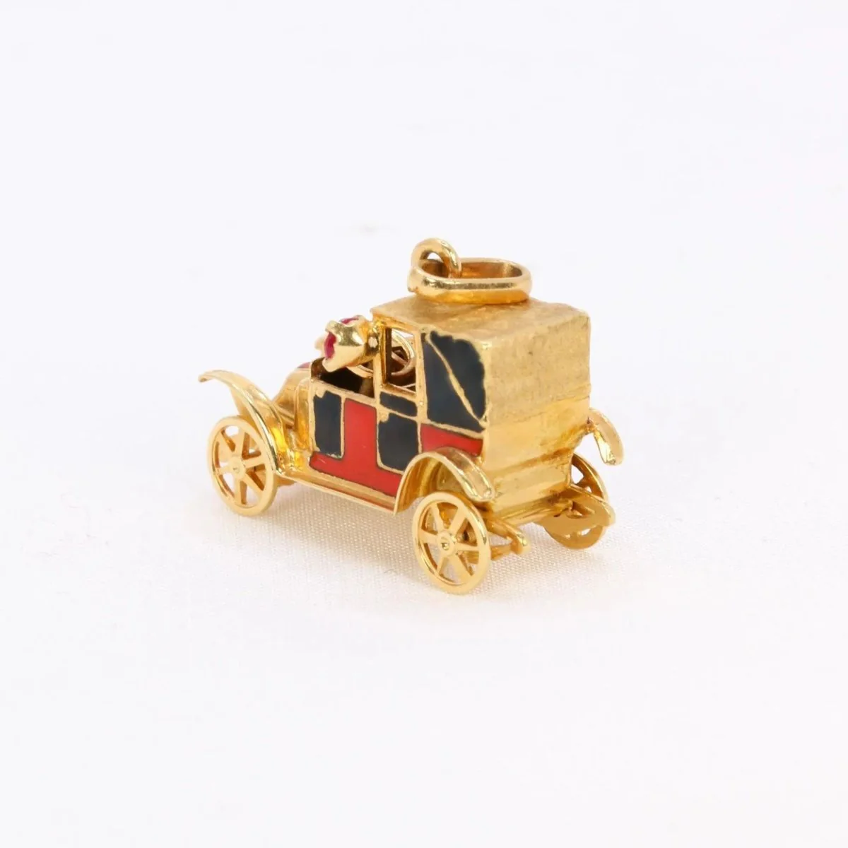 Pendentif charms vintage voiture ancienne or jaune rubis email - Image 3