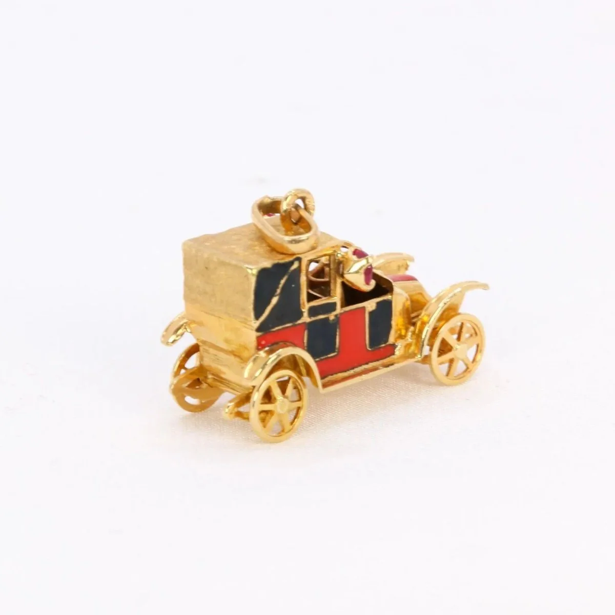 Pendentif charms vintage voiture ancienne or jaune rubis email - Image 4