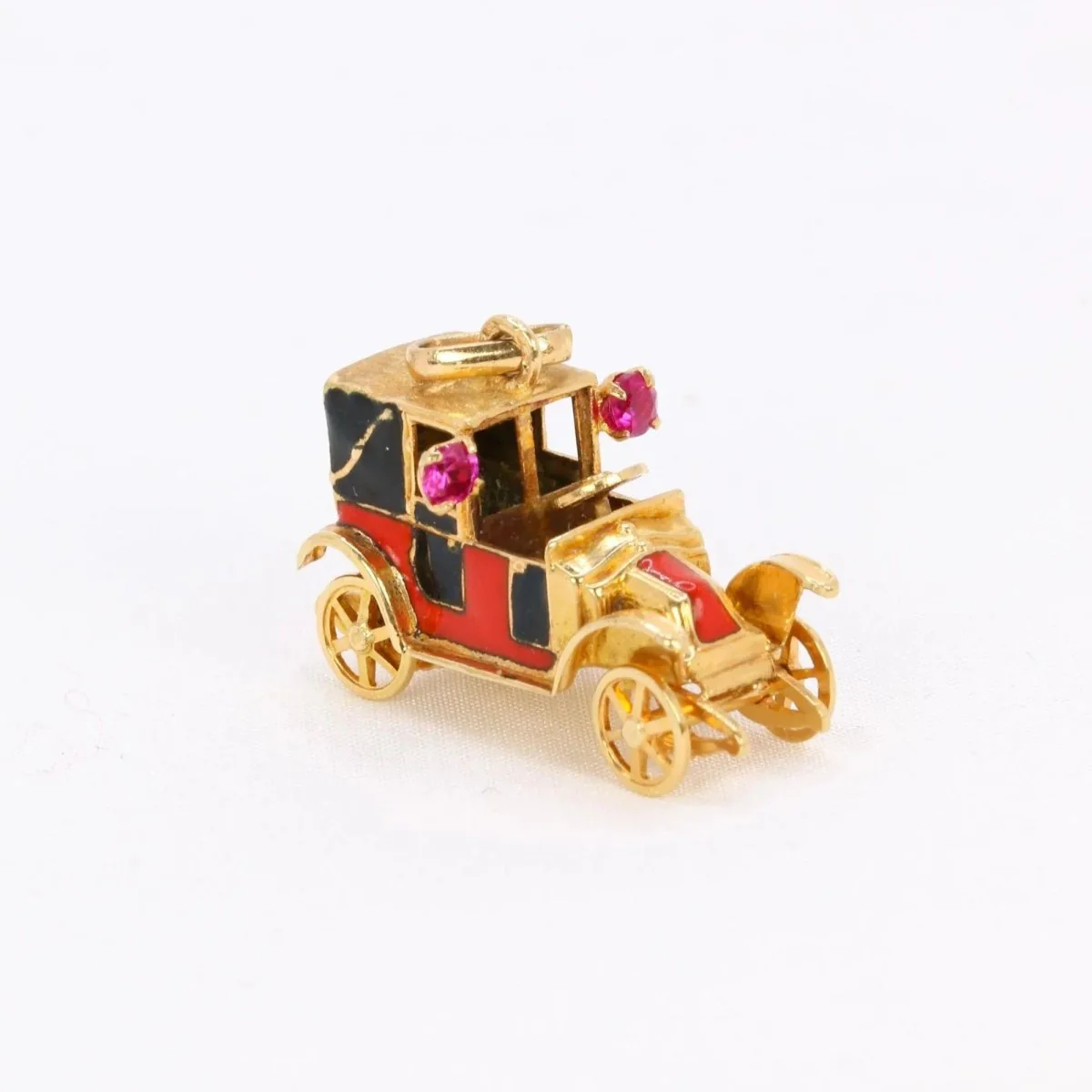 Pendentif charms vintage voiture ancienne or jaune rubis email - Image 5