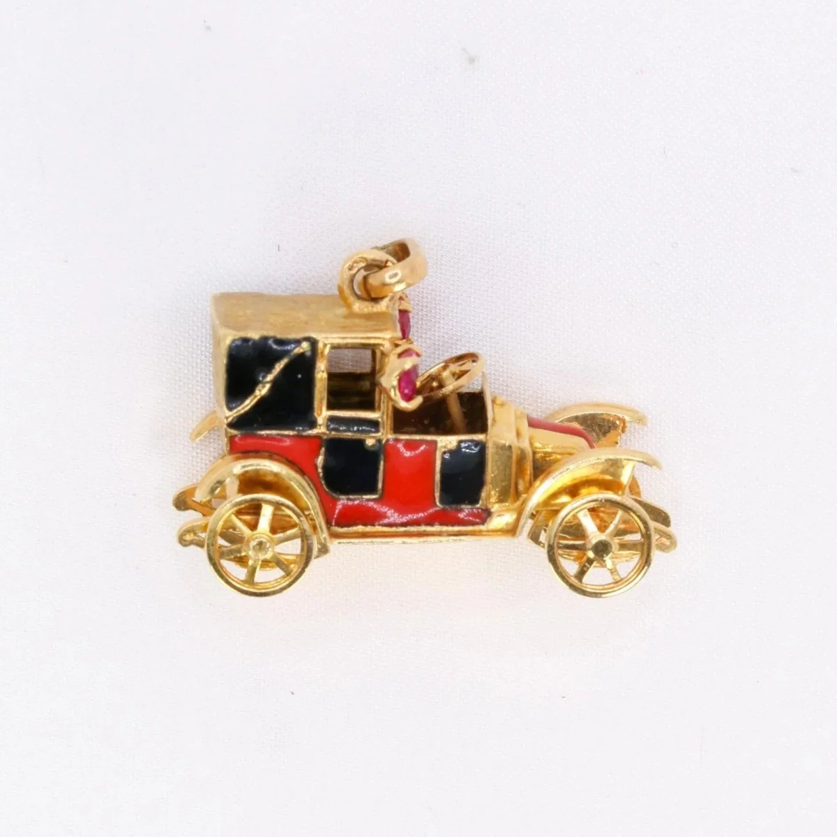 Pendentif charms vintage voiture ancienne or jaune rubis email - Image 6
