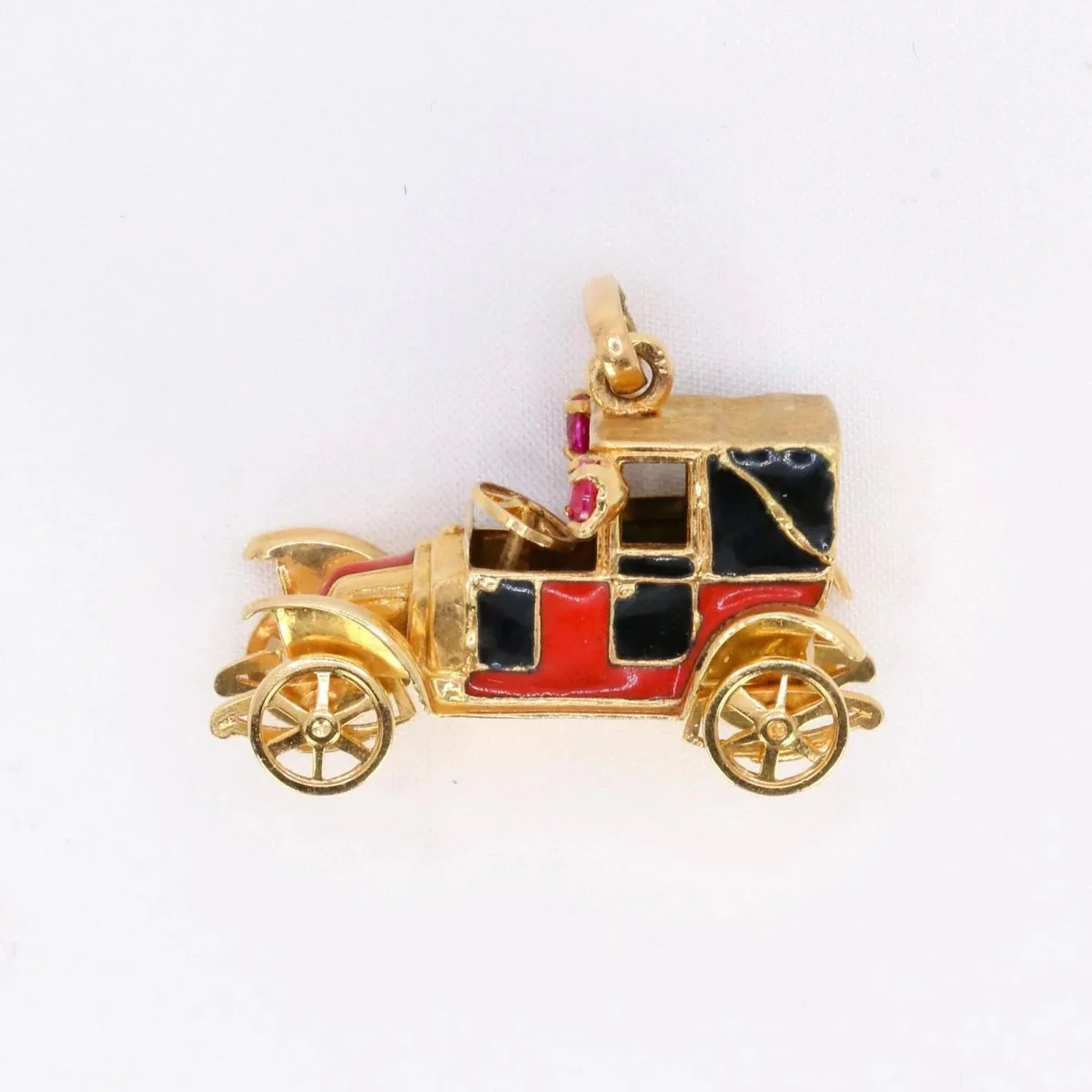 Pendentif charms vintage voiture ancienne or jaune rubis email - Image 7