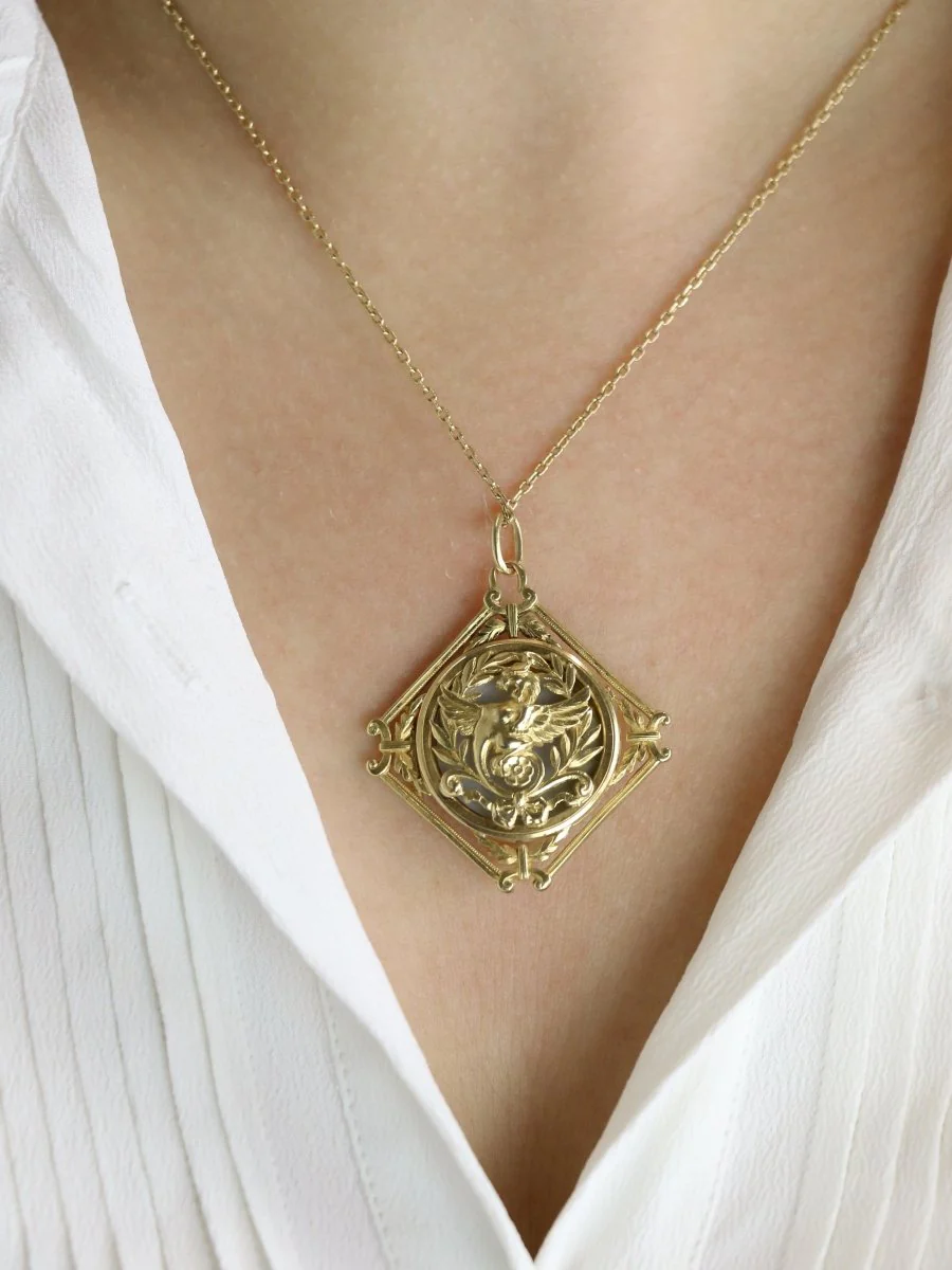 Pendentif Chimère Art Nouveau or jaune nacre - Image 8