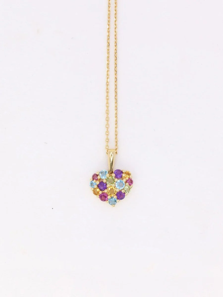 Pendentif cœur vintage en or jaune et pierres fines