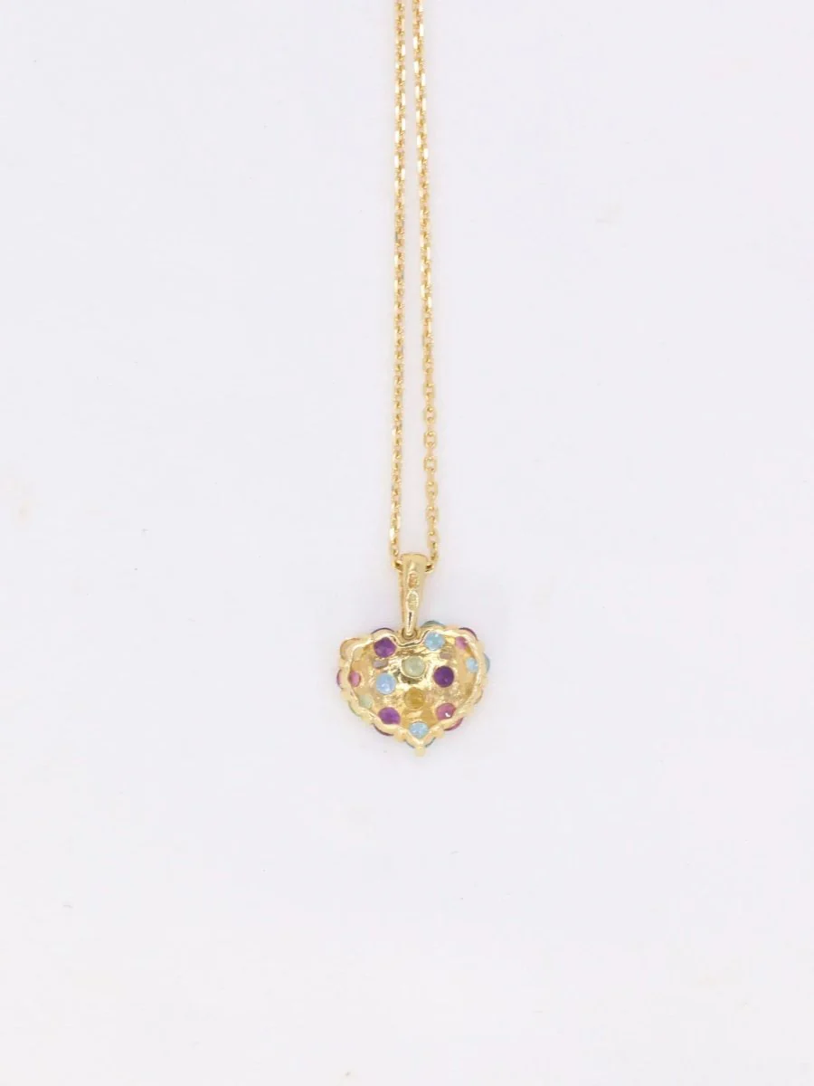Pendentif cœur vintage en or jaune et pierres fines - Image 4