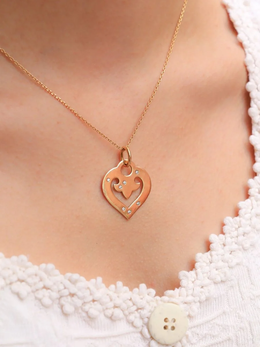 Pendentif coeur OJ Perrin or jaune diamants - Image 7