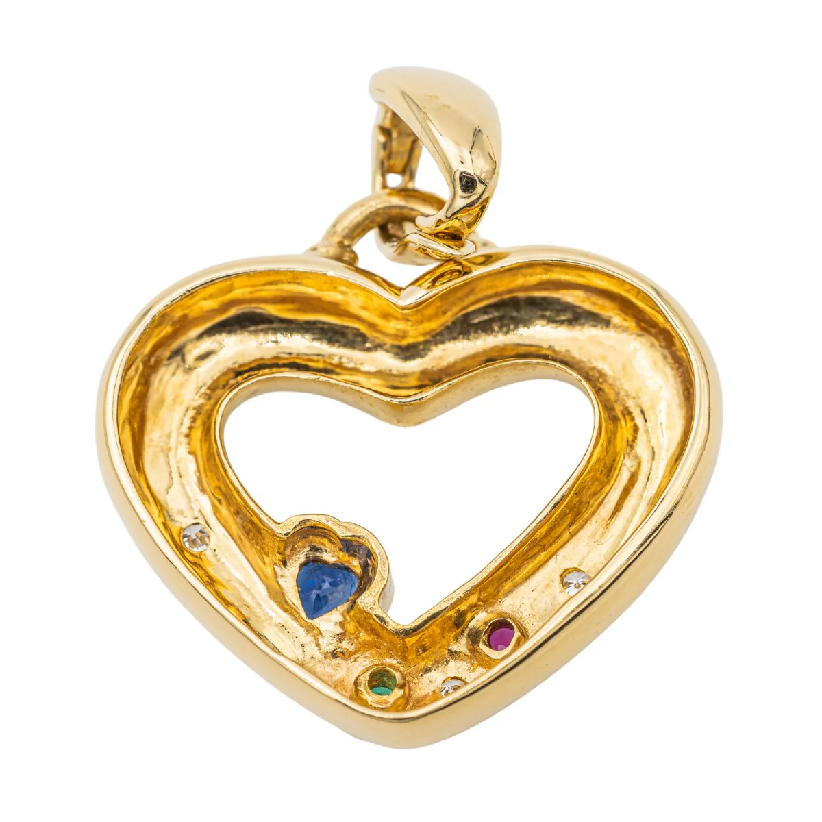 Pendentif Coeur en or jaune, saphir, rubis, émeraude et diamants - Image 6