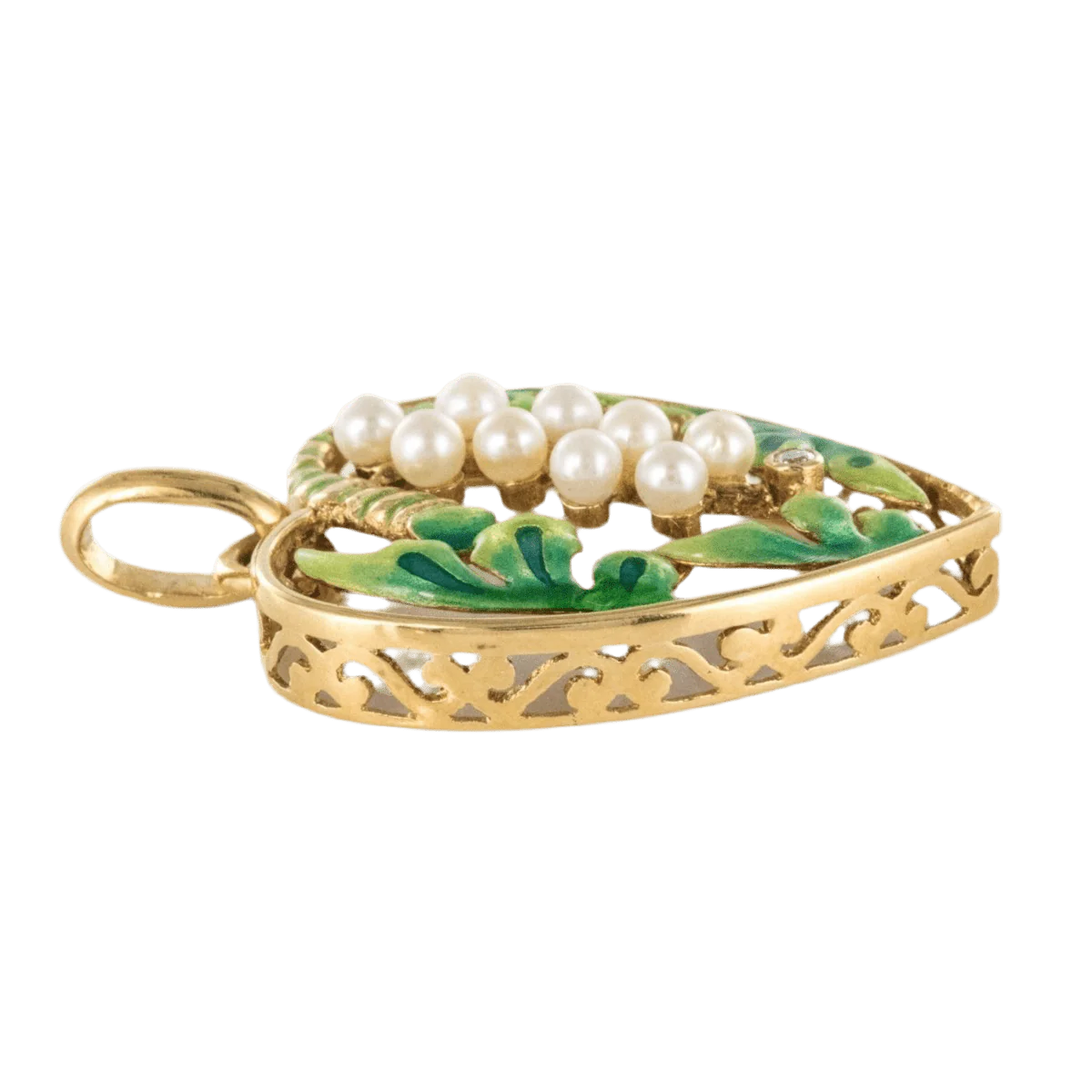 Pendentif en or jaune, perles, émail et diamant - Image 4