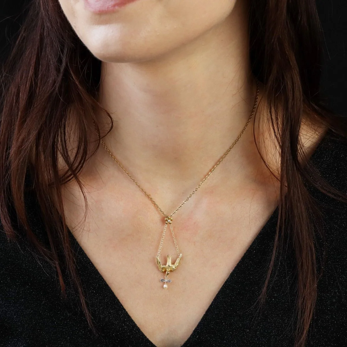 Pendentif en or jaune, perles et diamants - Image 2