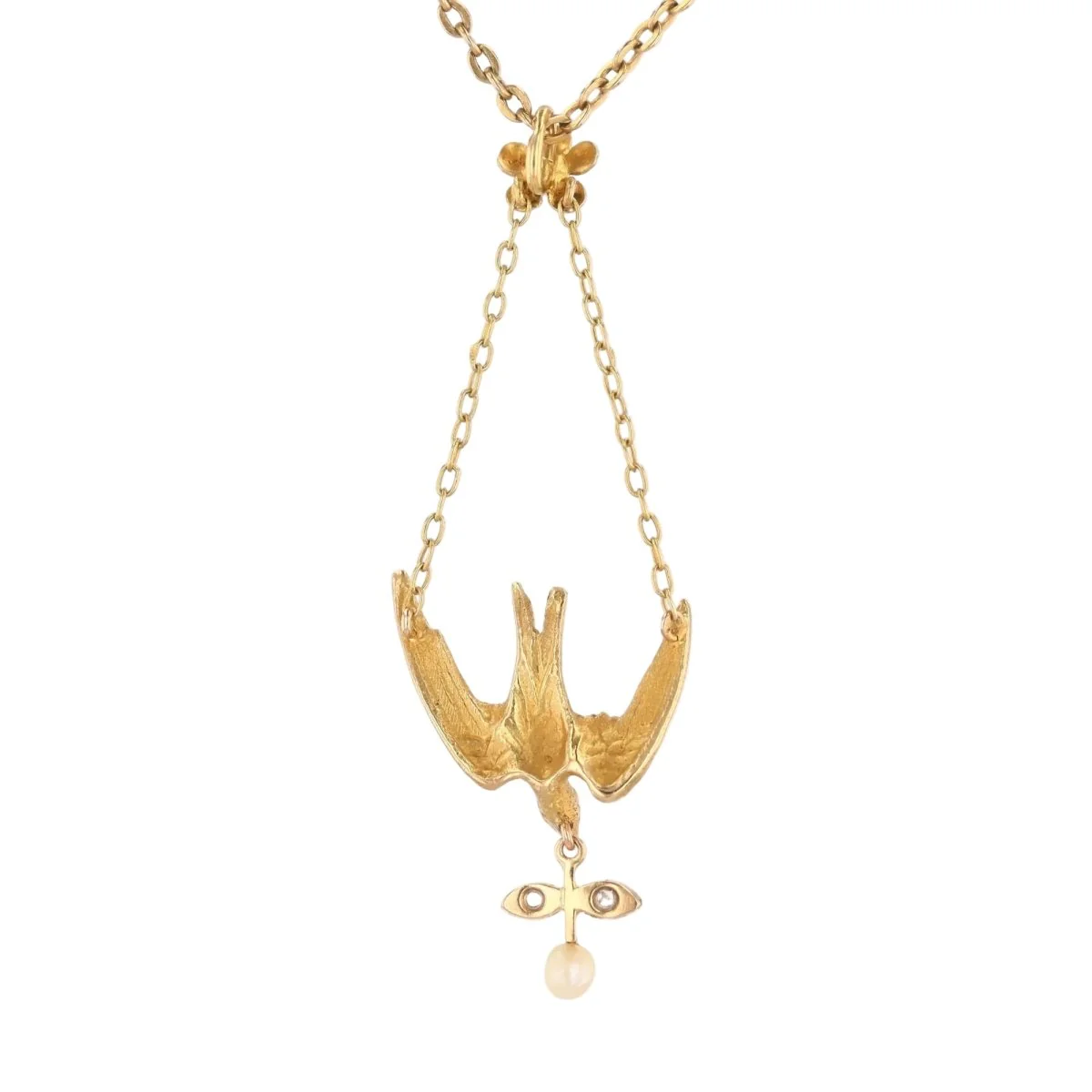 Pendentif en or jaune, perles et diamants - Image 3