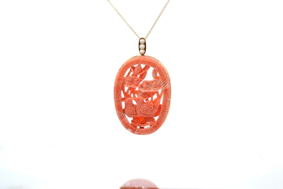 Pendentif corail et perles de culture en or - Image 2
