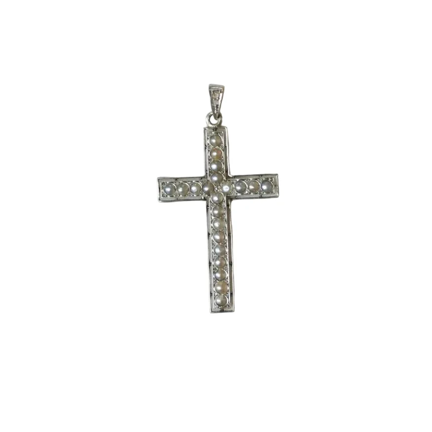 Pendentif en or blanc, platine, perles et diamants