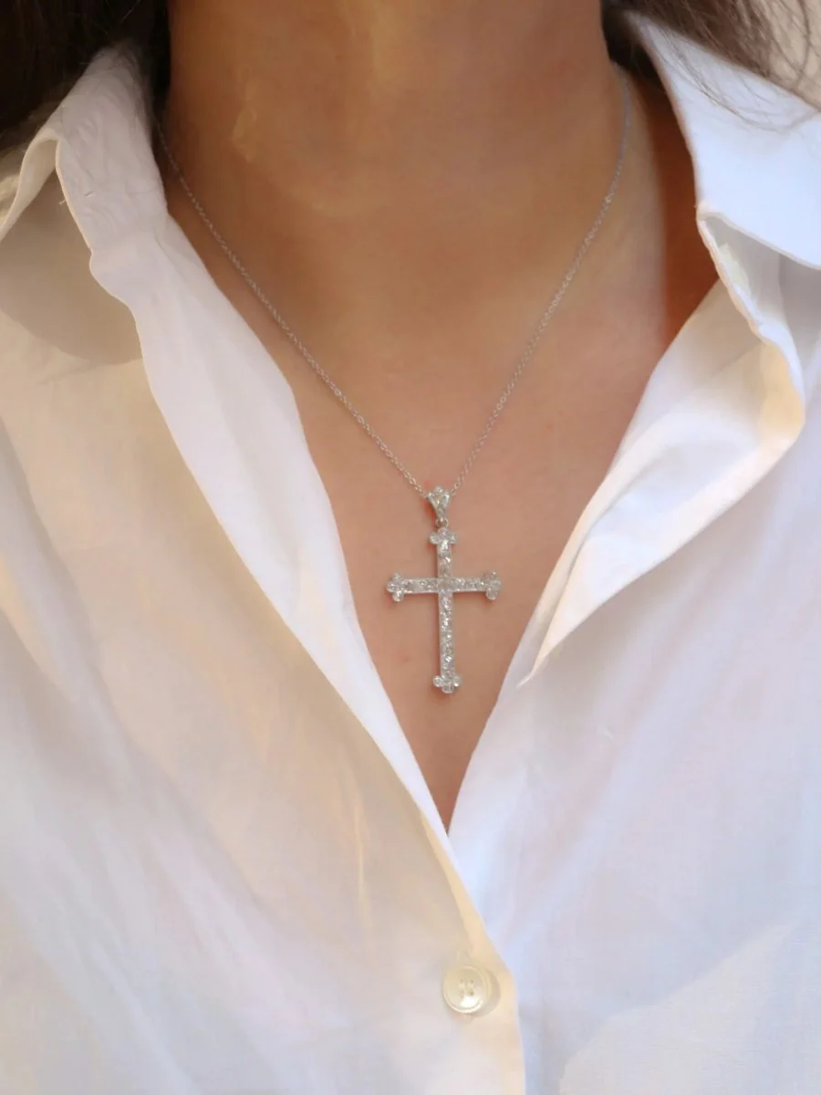 Pendentif croix Belle Epoque en or et diamants taille ancienne - Image 6