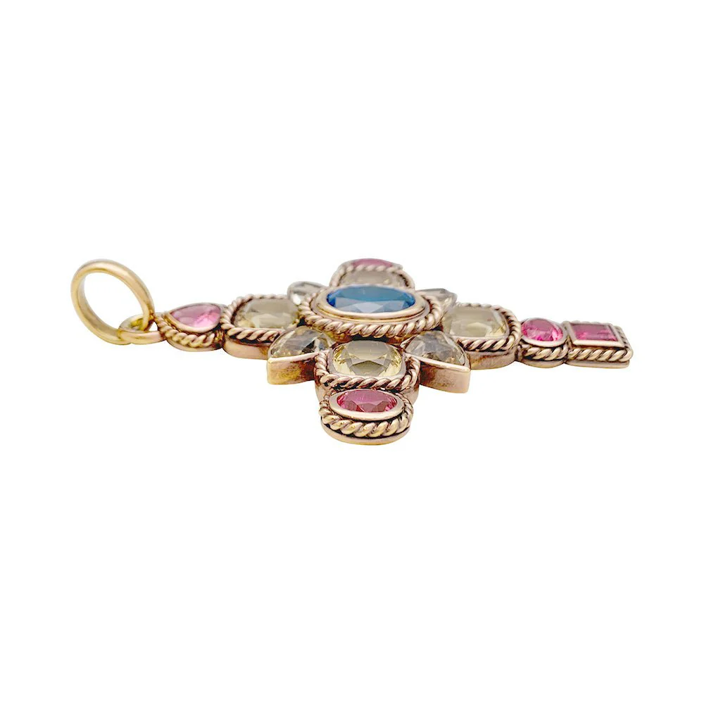 Pendentif croix en or rose, citrines, tourmalines et tanzanite - Image 2