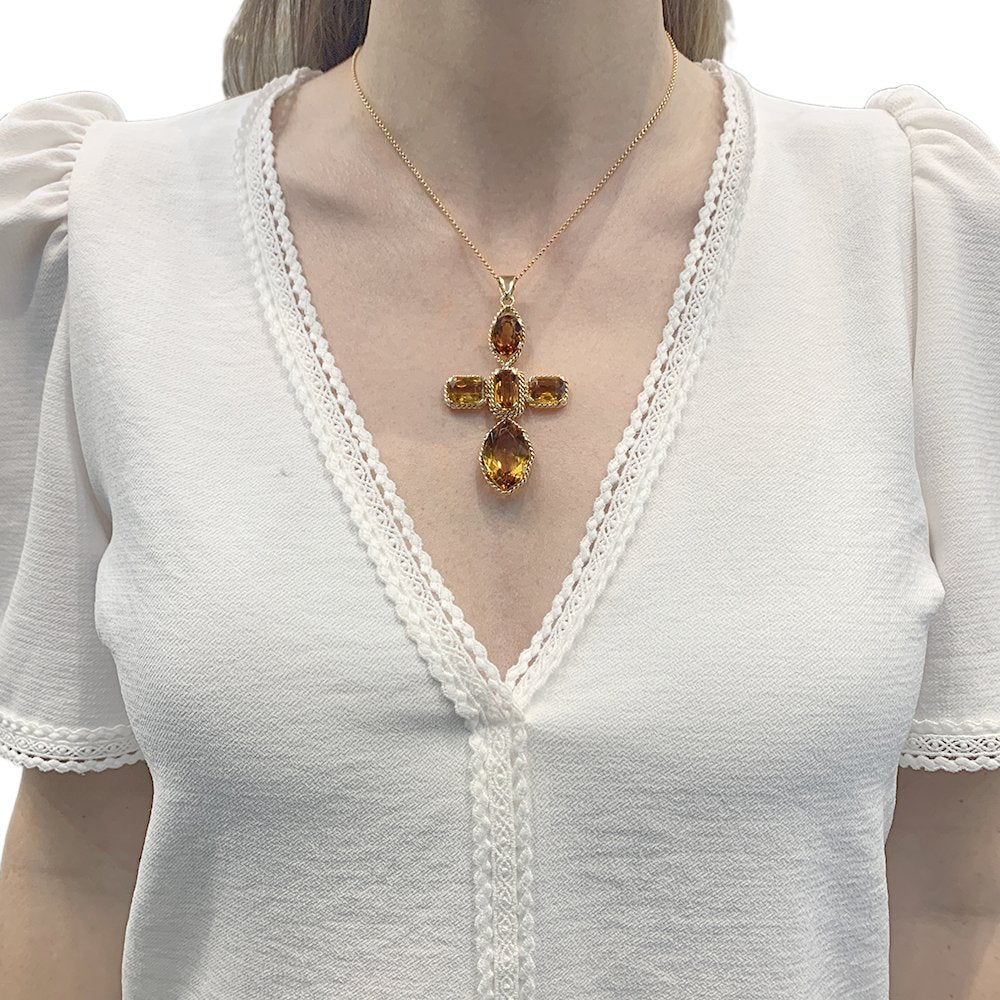 Pendentif "Croix" or rose, citrines. - Image 2