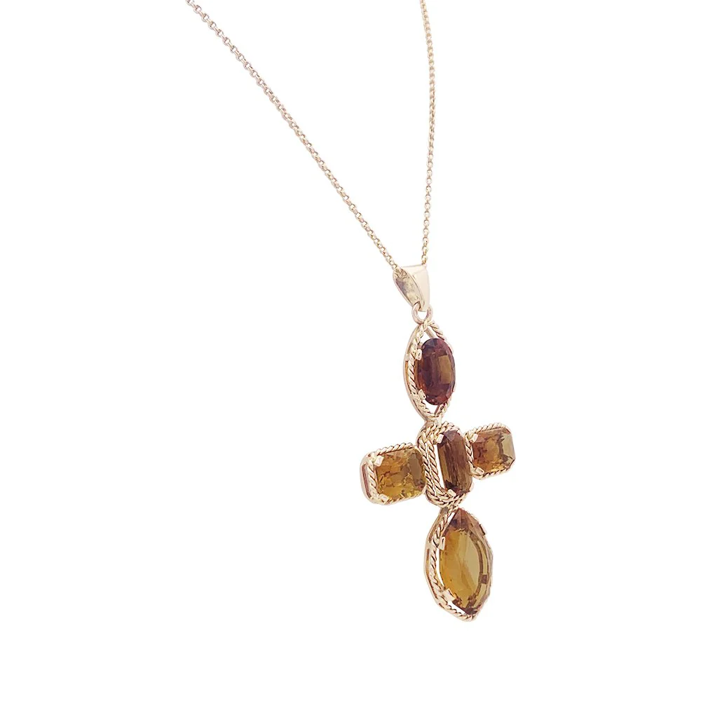 Pendentif "Croix" or rose, citrines. - Image 3