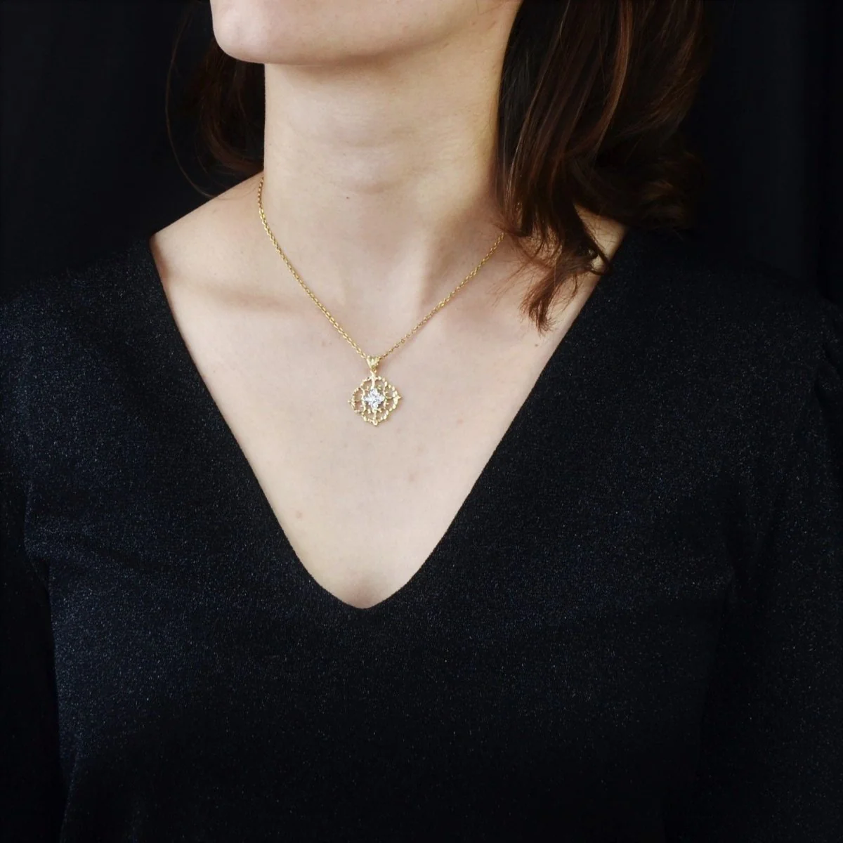 Pendentif en or jaune, or blanc et diamants - Image 2