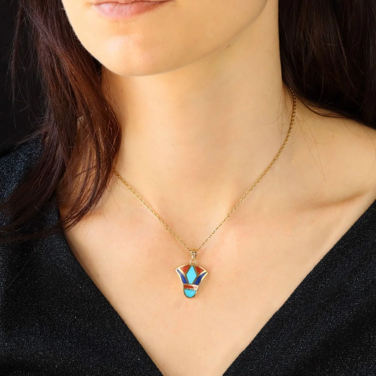Pendentif égyptien en or jaune et émail - Image 2