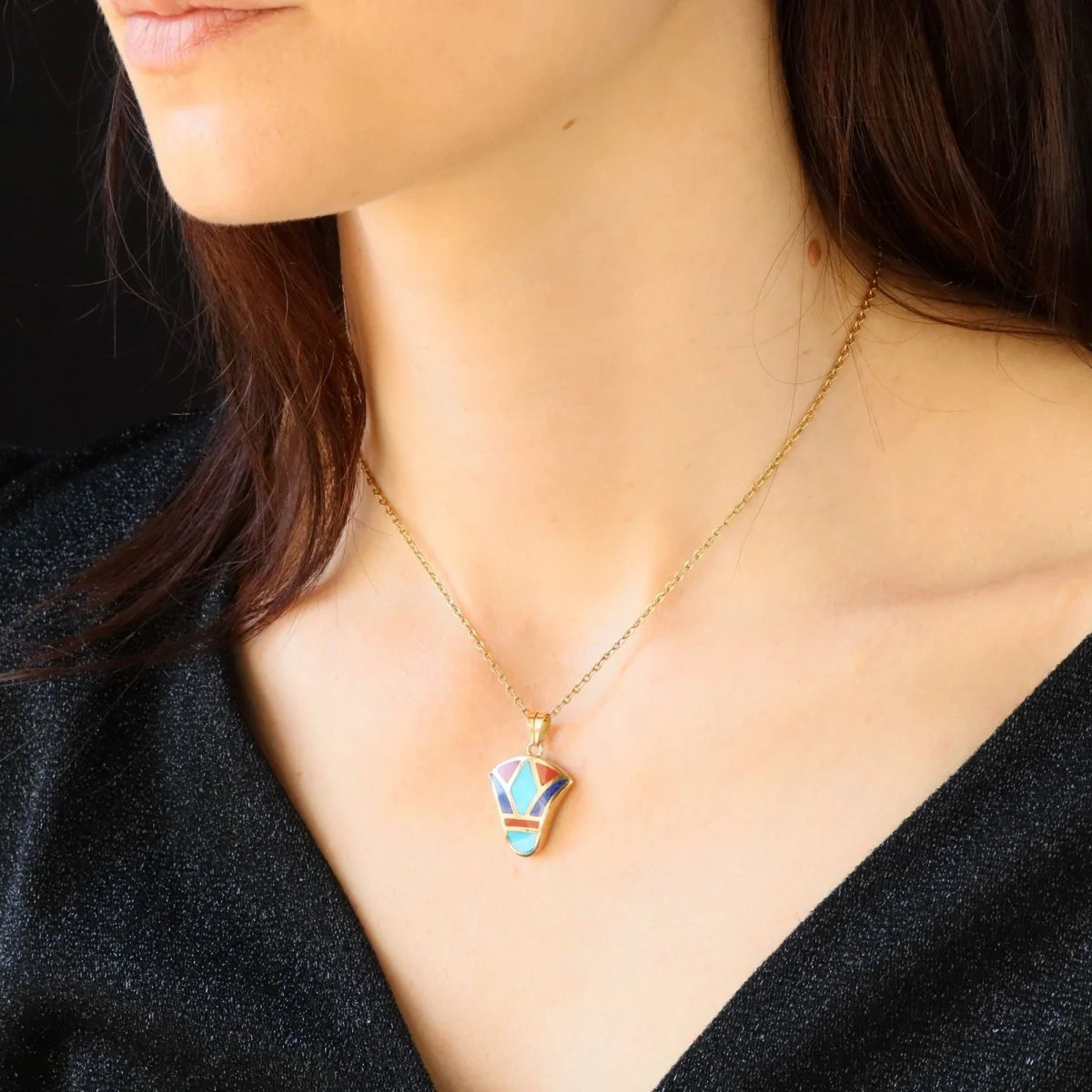 Pendentif égyptien en or jaune et émail - Image 6