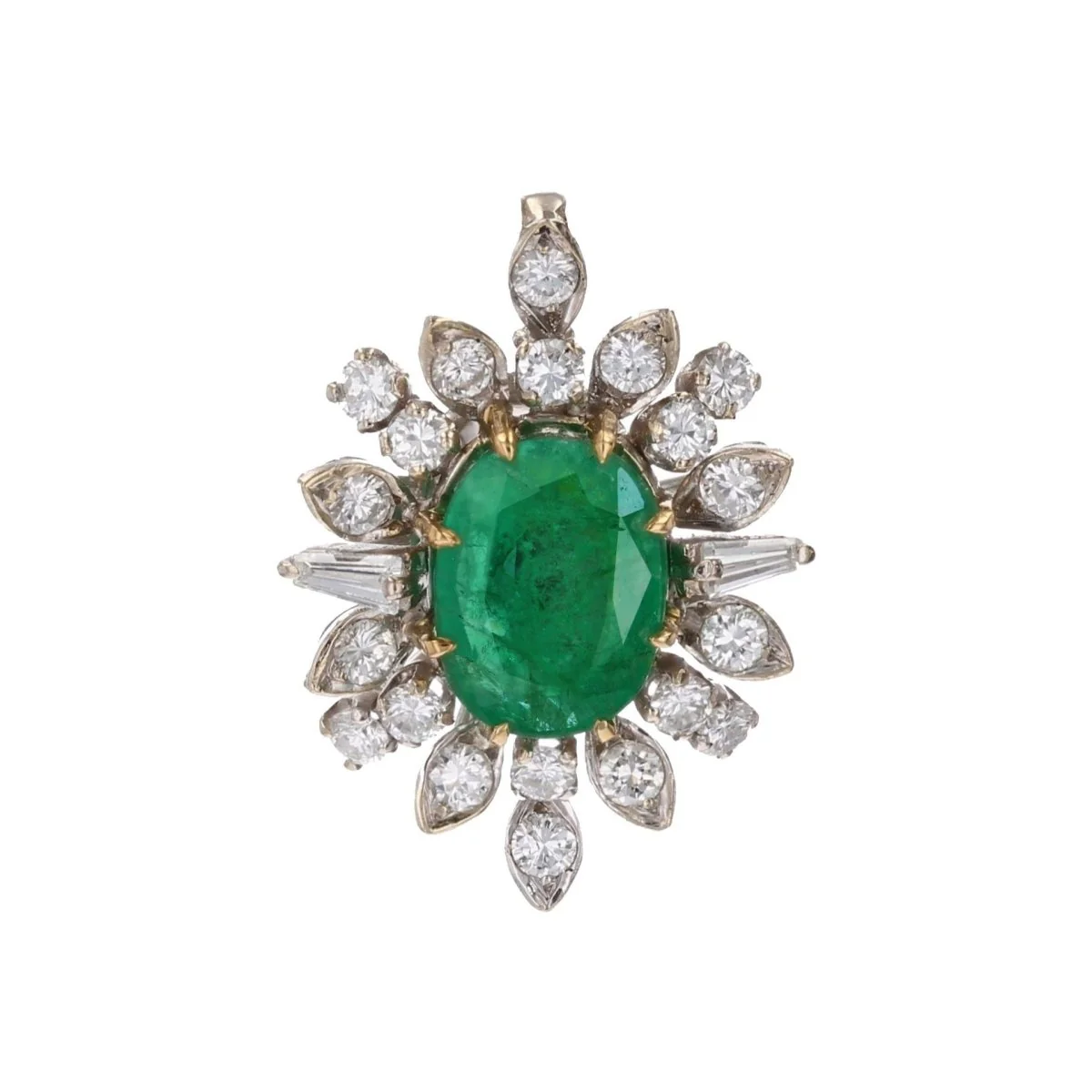 Pendentif en or blanc, émeraude et diamants