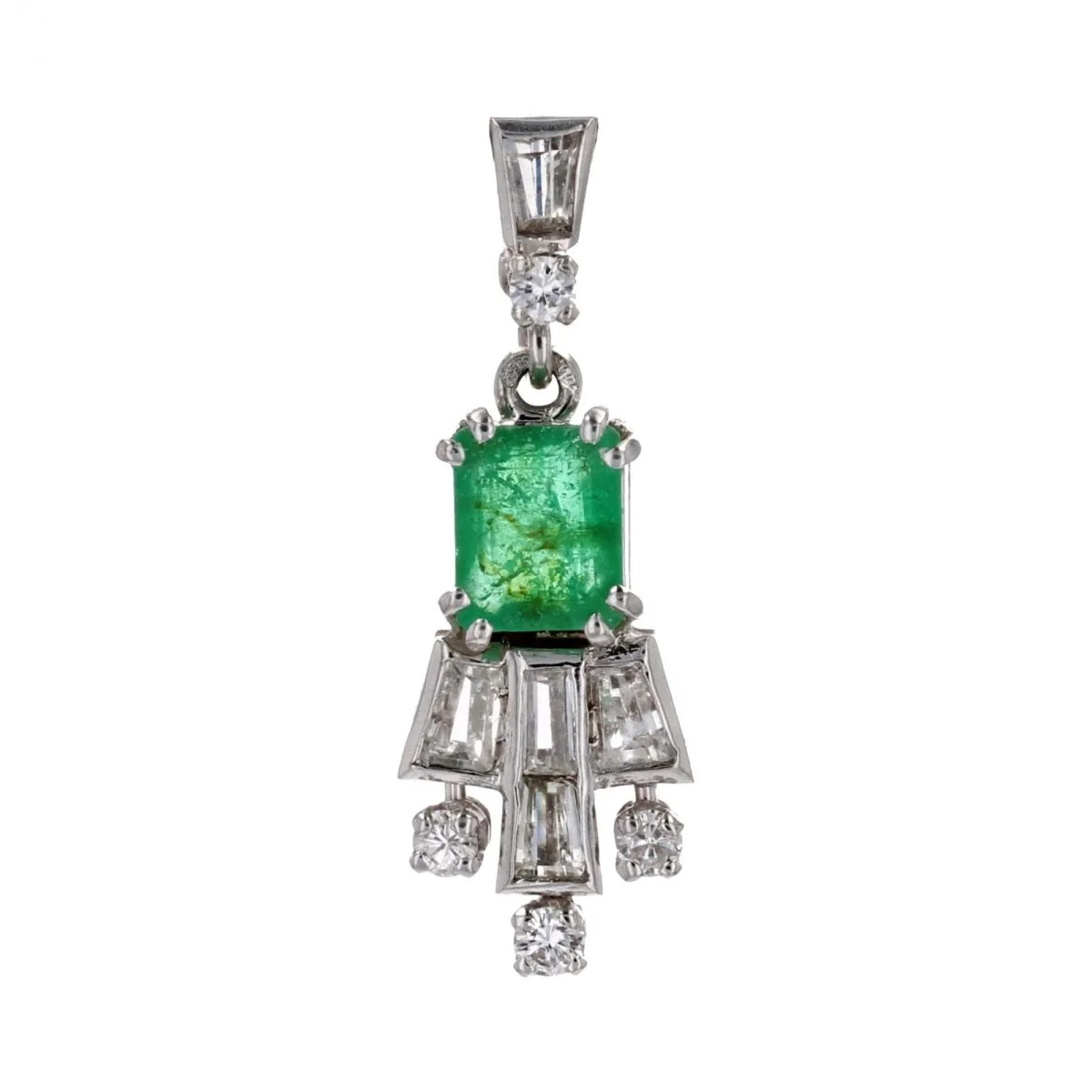 Pendentif en or blanc, émeraude et diamants