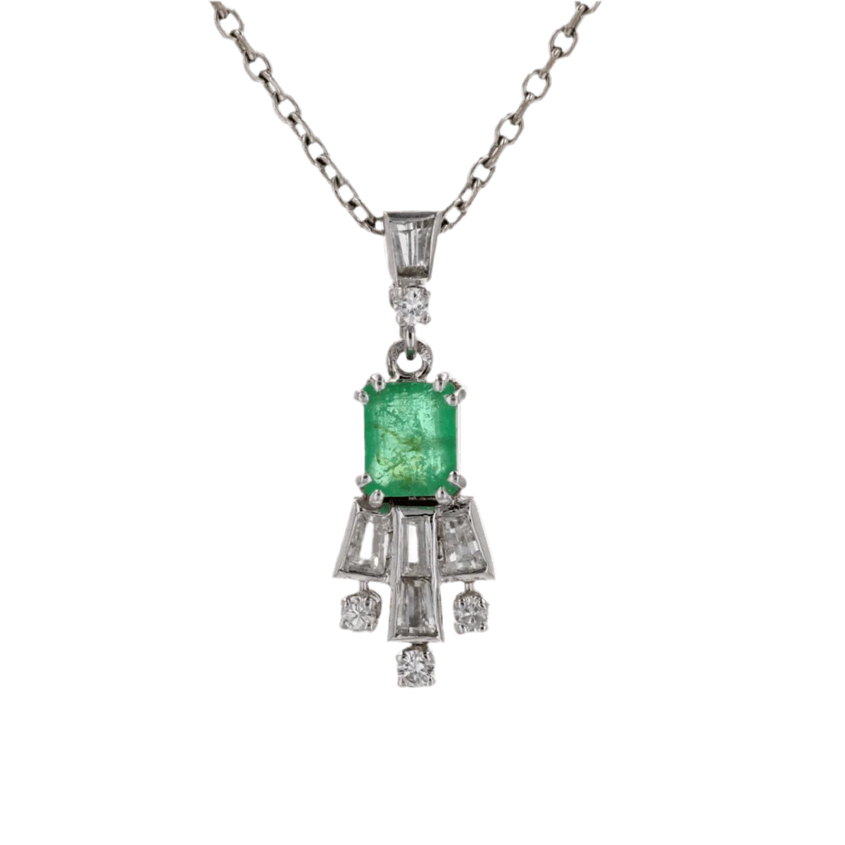 Pendentif en or blanc, émeraude et diamants - Image 5