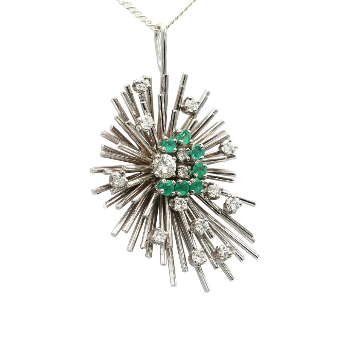 Pendentif en or blanc, émeraudes et diamants - Image 3