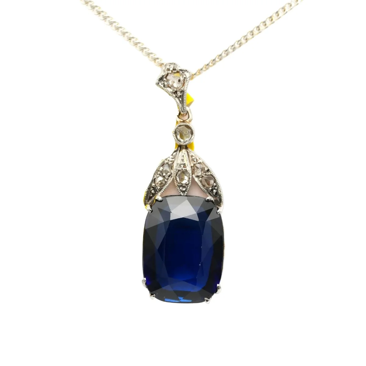 Pendentif en or blanc, or jaune, saphir et diamants