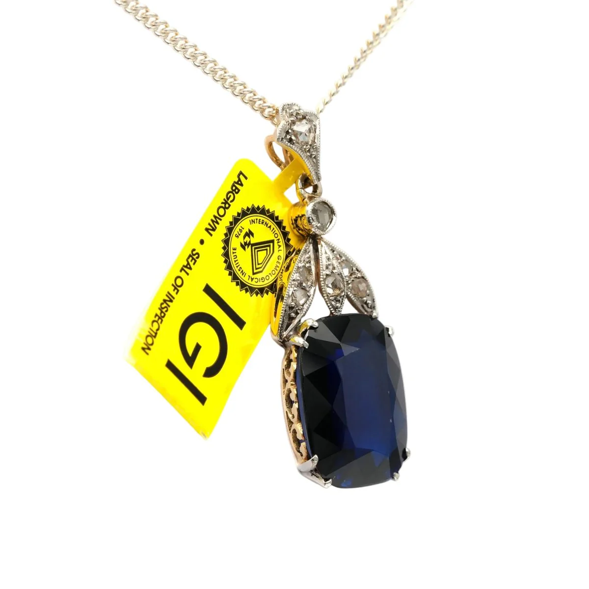 Pendentif en or blanc, or jaune, saphir et diamants - Image 2