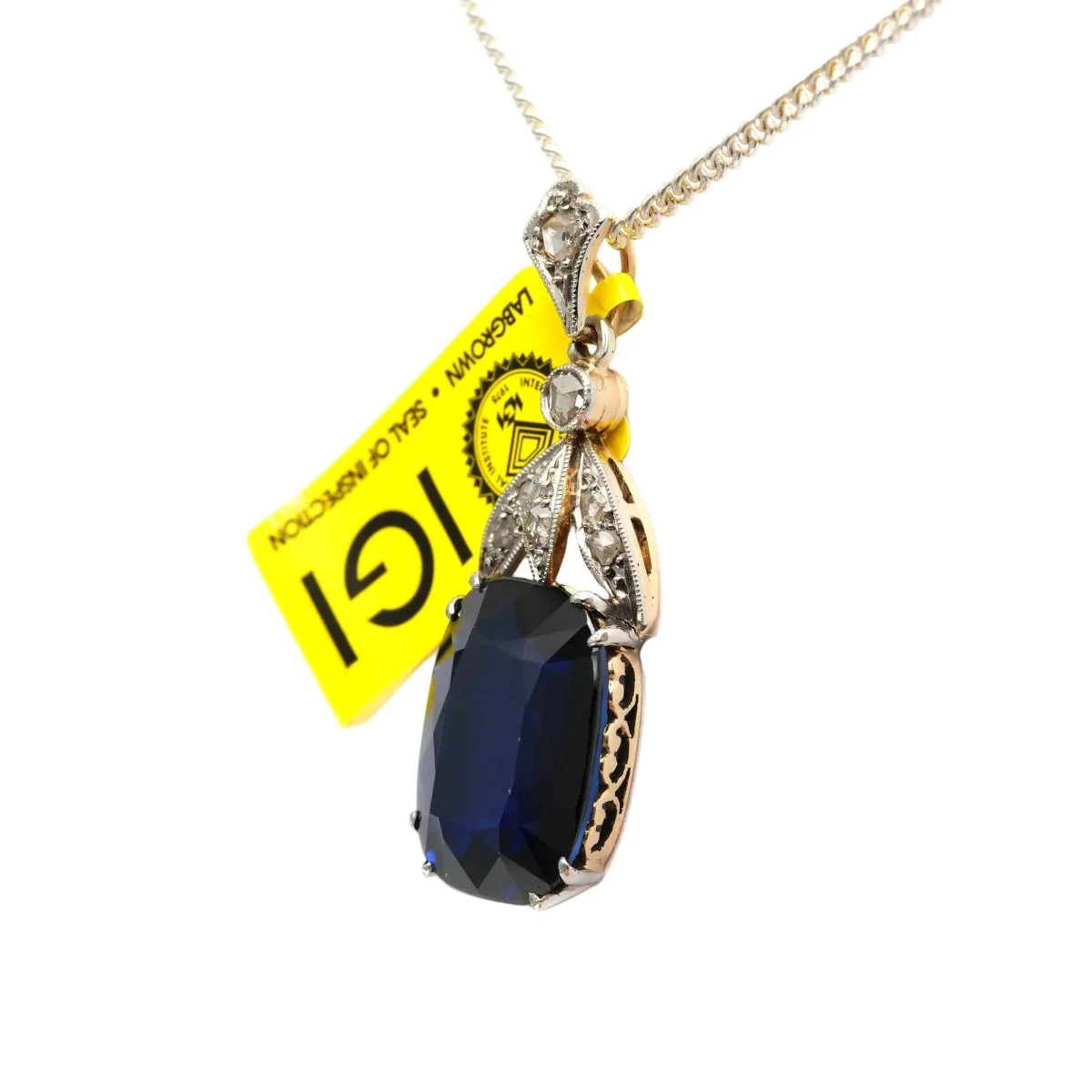Pendentif en or blanc, or jaune, saphir et diamants - Image 3