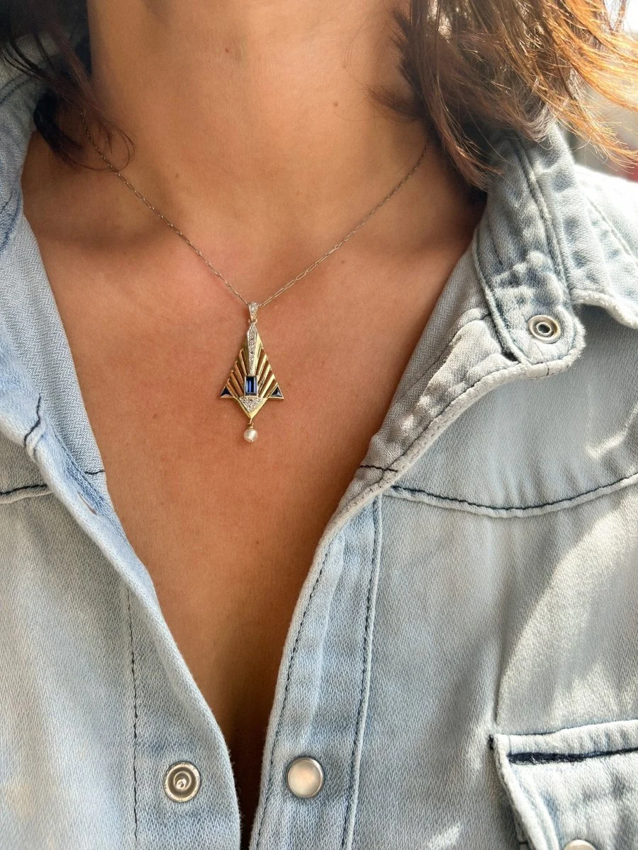 Pendentif en or et platine à décor géométrique - Image 3