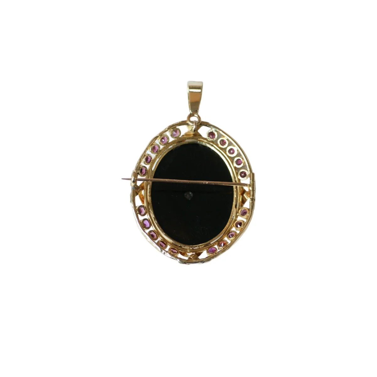 Pendentif en or jaune, agate, grenats et perle - Image 3