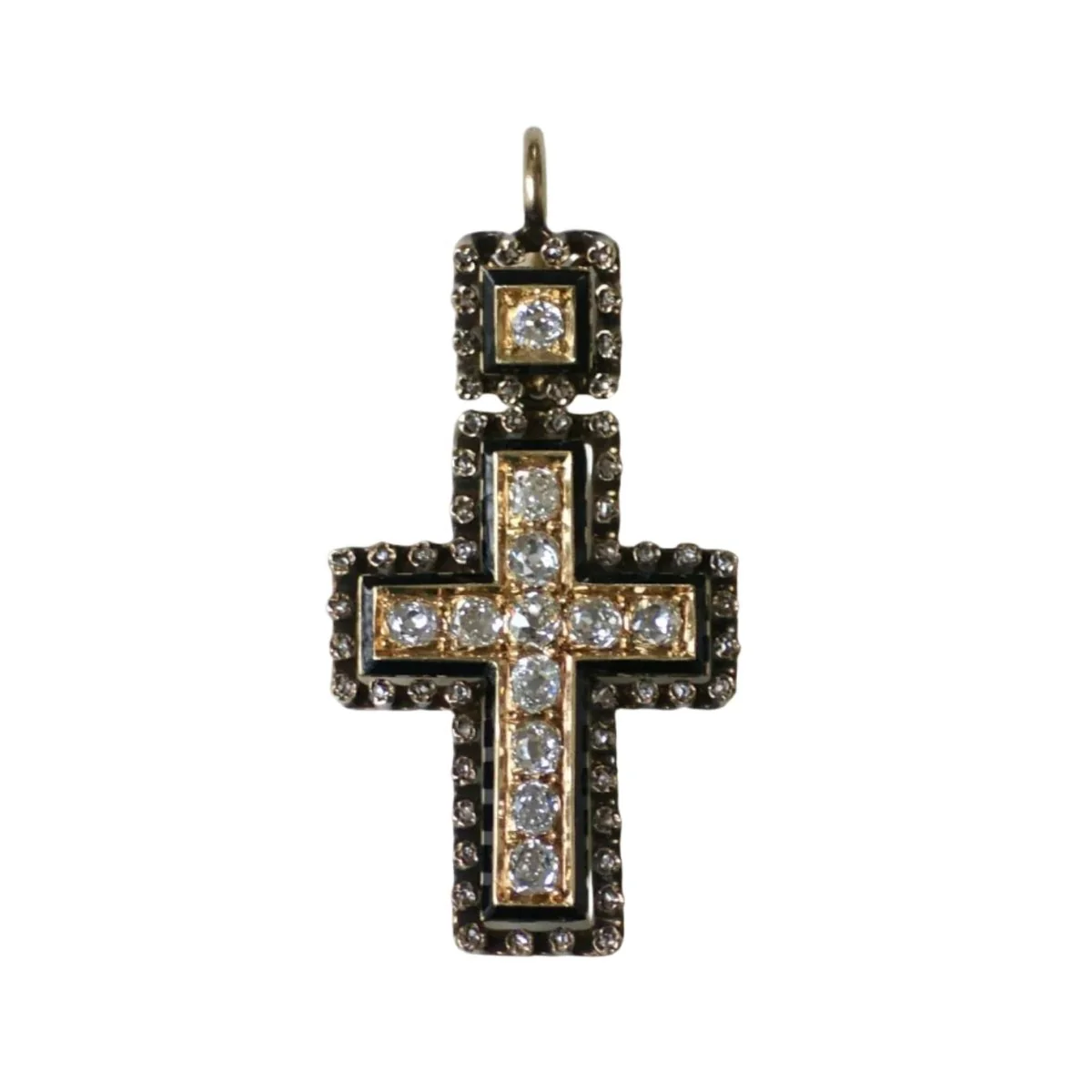 Pendentif en or jaune, argent, émail et diamants