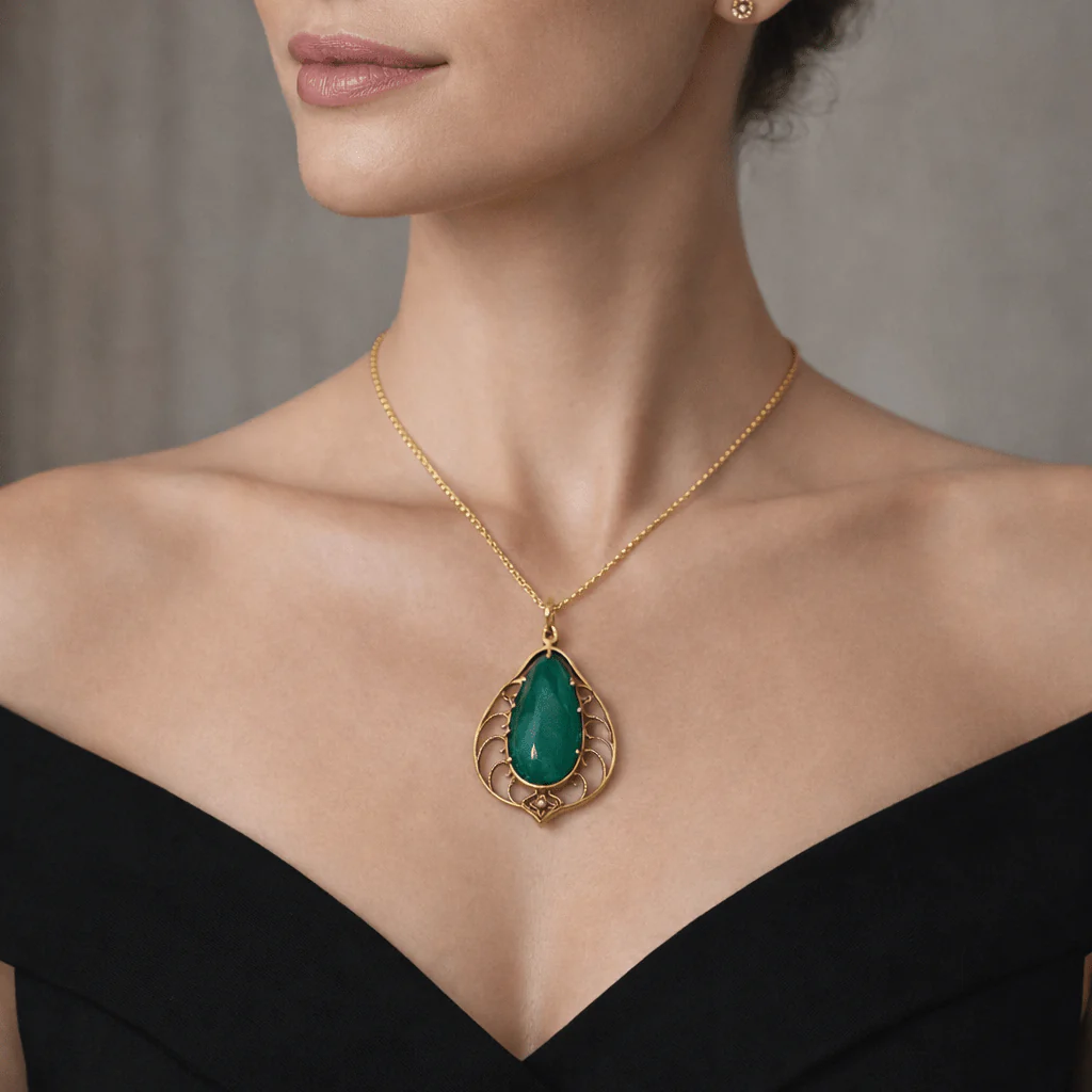 Pendentif en or jaune, émeraude et diamants - Image 2