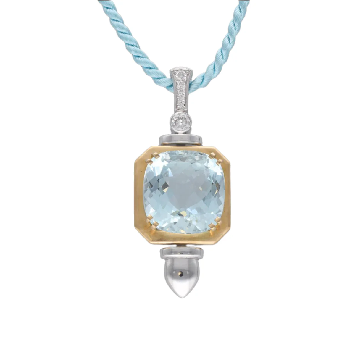 Collier Pendentif en or blanc, or jaune, aigue-marine et diamants