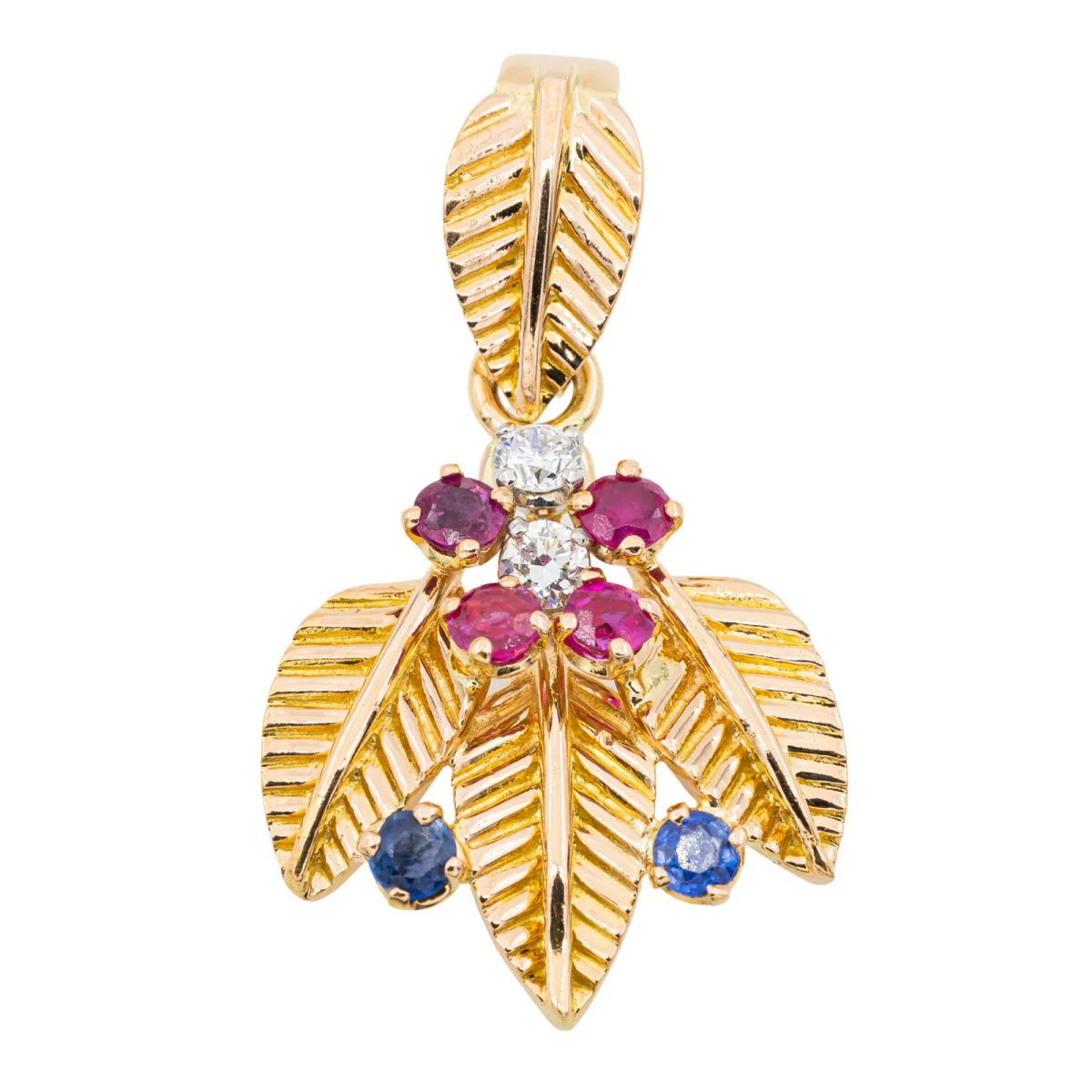 Pendentif Feuille en Or jaune et Diamant