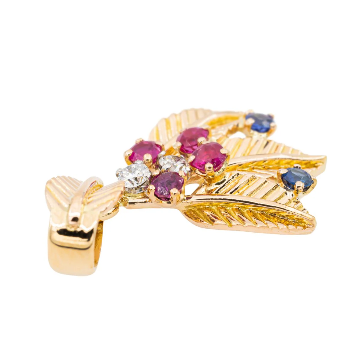 Pendentif Feuille en Or jaune et Diamant - Image 7